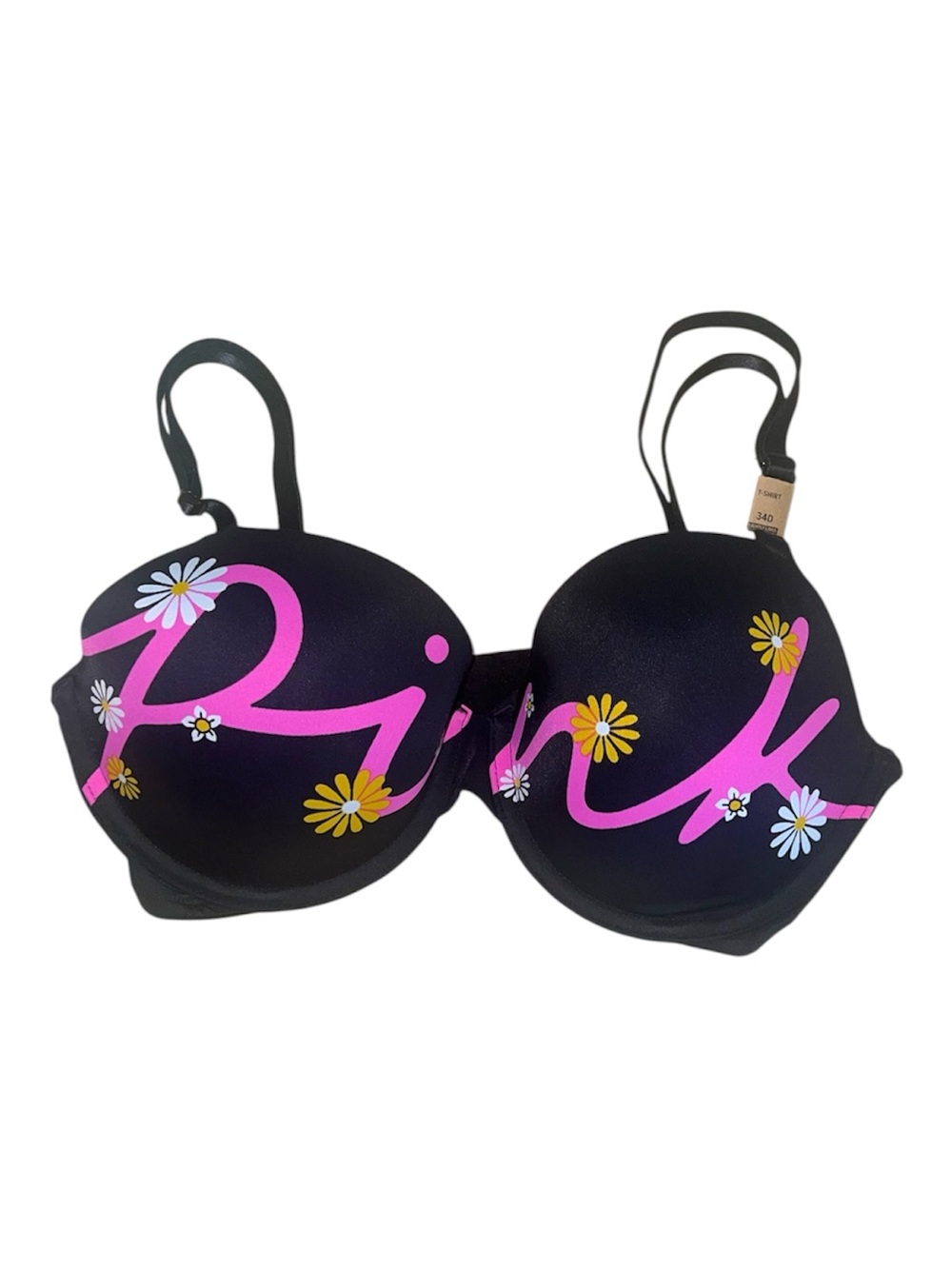 VS PINK Wear Everywhere Lightly Lined T-Shirt Bra 34D Underwire Floral Ditsy NWT